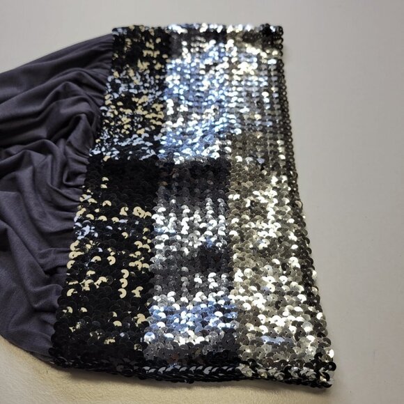 Strapless Silver and Black Sequin Grey Empire Waist Mini Dress Size S - Picture 5 of 10